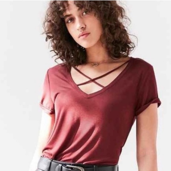 NEW Urban Outfitters Project Social T Strappy V-Neck Taupe Tee - Picture 12 of 12